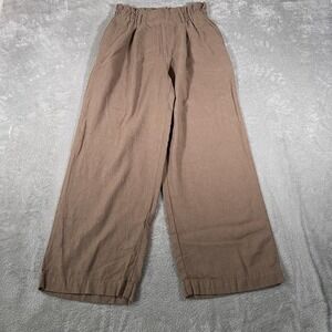 Uniqlo Pants Womens XS Brown Linen Blend Wide Leg Straight Elastic Waist Pull On